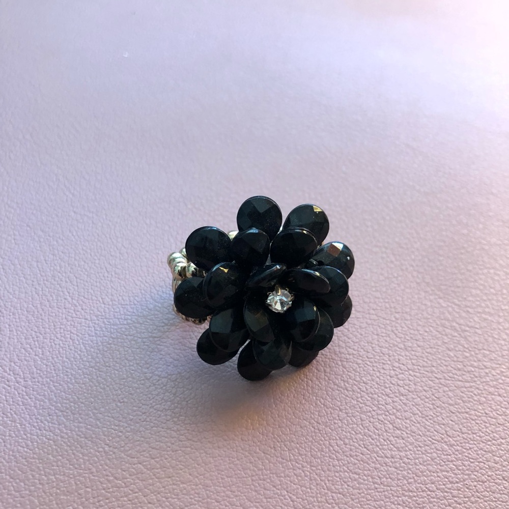 Black Adjustable Statement Flower Ring - image 4